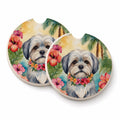 Lhasa Apso Luau Set of 2 Cup Holder Car Coasters Absorbent Round Sandstone Coasters Gifts for Men or Women, 2.5, Multicolor
