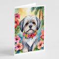 Lhasa Apso Luau Greeting Cards Pack of 8 Blank Cards with Envelopes Whimsical A7 Size 5x7