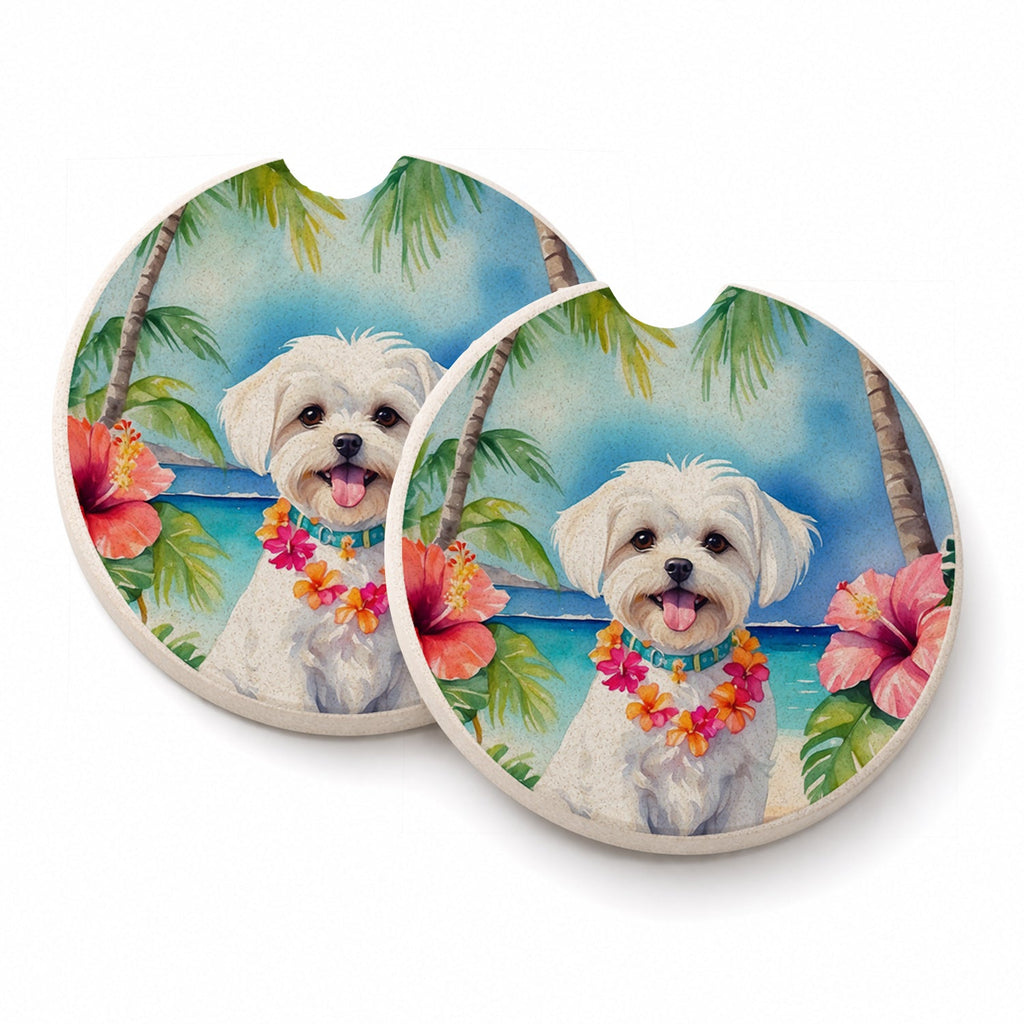 Maltese Luau Set of 2 Cup Holder Car Coasters Absorbent Round Sandstone Coasters Gifts for Men or Women, 2.5, Multicolor