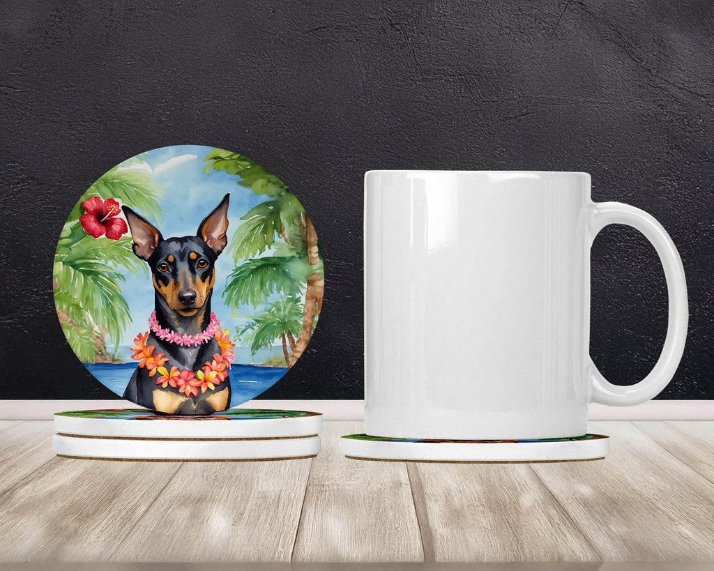 Manchester Terrier Luau Large Sandstone Coasters Pack of 4 Absorbent Round Coasters Decor Gifts for Men or Women, 4 in, Multicolor