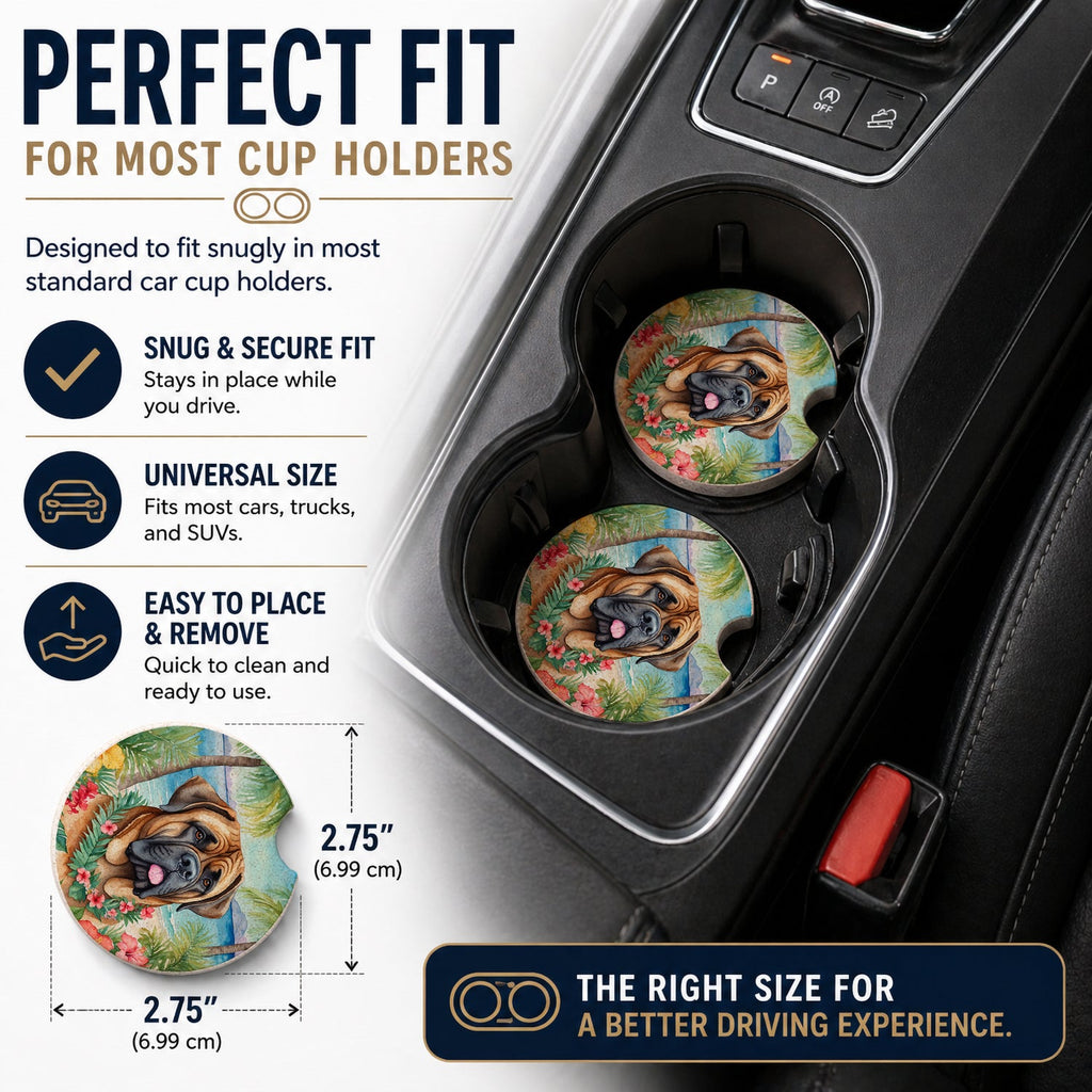 Mastiff Luau Set of 2 Cup Holder Car Coasters Absorbent Round Sandstone Coasters Gifts for Men or Women, 2.5, Multicolor