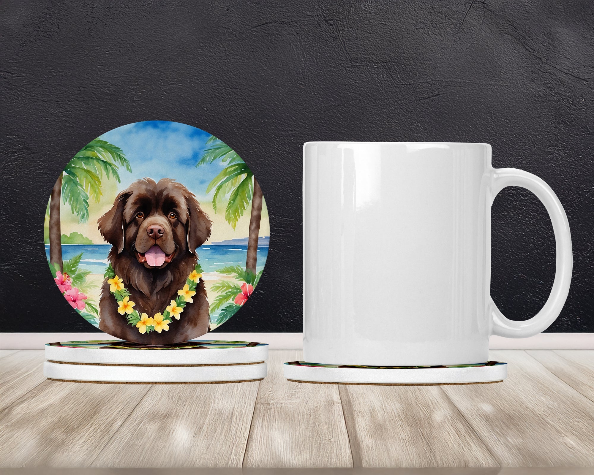 Newfoundland Luau Large Sandstone Coasters Pack of 4 Absorbent Round Coasters Decor Gifts for Men or Women, 4 in, Multicolor
