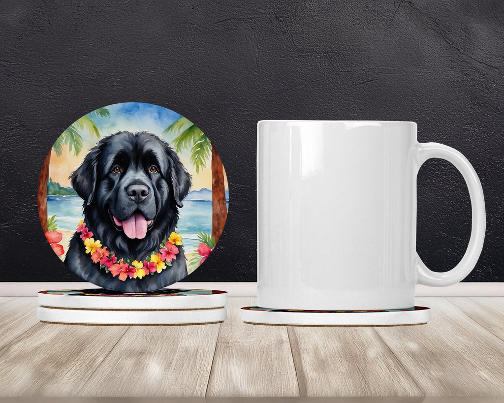 Newfoundland Luau Large Sandstone Coasters Pack of 4 Absorbent Round Coasters Decor Gifts for Men or Women, 4 in, Multicolor