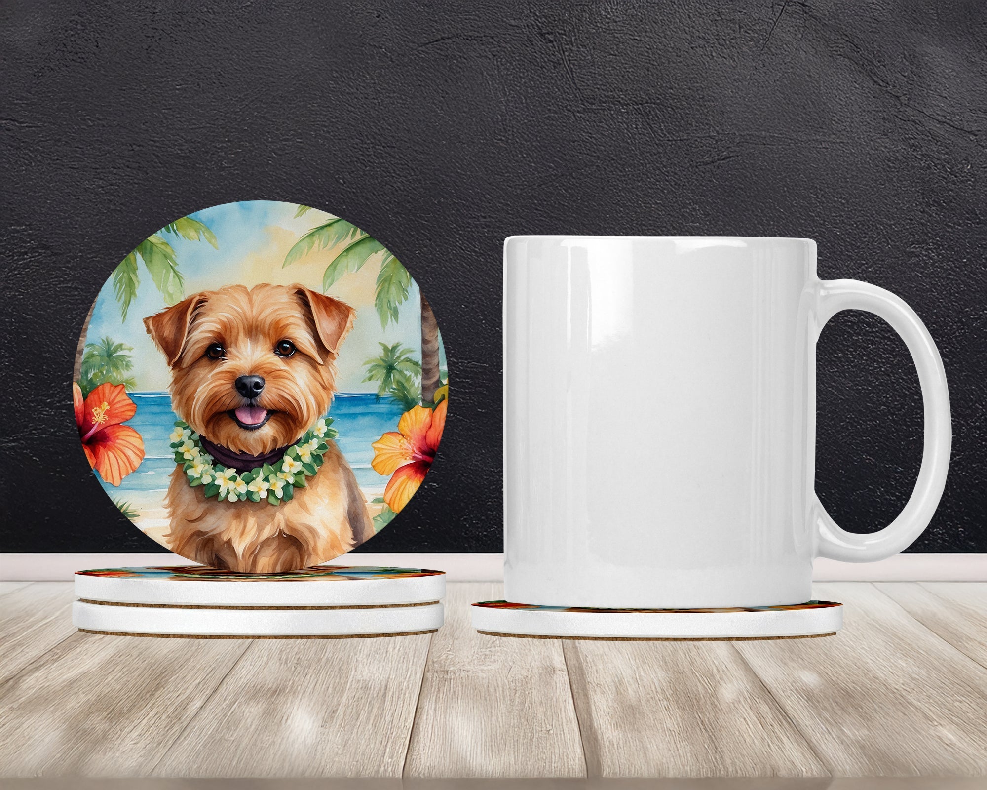 Norfolk Terrier Luau Large Sandstone Coasters Pack of 4 Absorbent Round Coasters Decor Gifts for Men or Women, 4 in, Multicolor