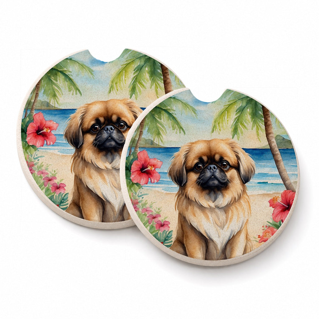 Pekingese Luau Set of 2 Cup Holder Car Coasters Absorbent Round Sandstone Coasters Gifts for Men or Women, 2.5, Multicolor