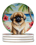 Pekingese Luau Large Sandstone Coasters Pack of 4 Absorbent Round Coasters Decor Gifts for Men or Women, 4 in, Multicolor