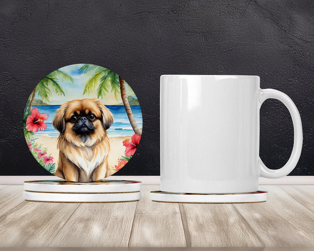 Pekingese Luau Large Sandstone Coasters Pack of 4 Absorbent Round Coasters Decor Gifts for Men or Women, 4 in, Multicolor