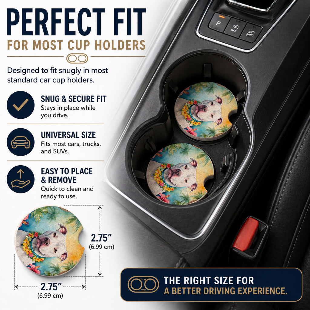 Pit Bull Terrier Luau Set of 2 Cup Holder Car Coasters Absorbent Round Sandstone Coasters Gifts for Men or Women, 2.5, Multicolor