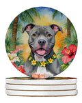 Pit Bull Terrier Luau Large Sandstone Coasters Pack of 4 Absorbent Round Coasters Decor Gifts for Men or Women, 4 in, Multicolor