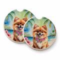 Pomeranian Luau Set of 2 Cup Holder Car Coasters Absorbent Round Sandstone Coasters Gifts for Men or Women, 2.5, Multicolor