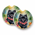 Pomeranian Luau Set of 2 Cup Holder Car Coasters Absorbent Round Sandstone Coasters Gifts for Men or Women, 2.5, Multicolor