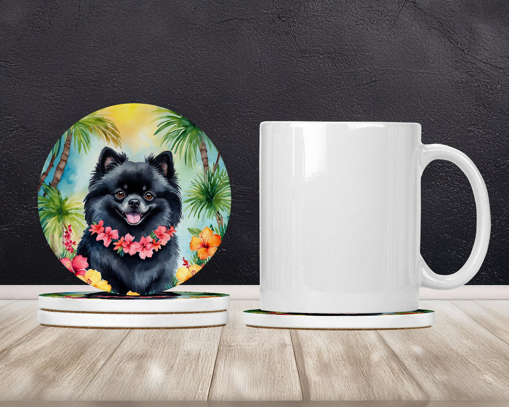 Pomeranian Luau Large Sandstone Coasters Pack of 4 Absorbent Round Coasters Decor Gifts for Men or Women, 4 in, Multicolor