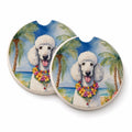 White Poodle Luau Set of 2 Cup Holder Car Coasters Absorbent Round Sandstone Coasters Gifts for Men or Women, 2.5, Multicolor