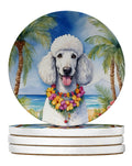 White Poodle Luau Large Sandstone Coasters Pack of 4 Absorbent Round Coasters Decor Gifts for Men or Women, 4 in, Multicolor