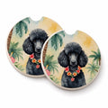 Black Poodle Luau Set of 2 Cup Holder Car Coasters Absorbent Round Sandstone Coasters Gifts for Men or Women, 2.5, Multicolor