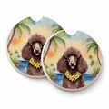 Chocolate Poodle Luau Set of 2 Cup Holder Car Coasters Absorbent Round Sandstone Coasters Gifts for Men or Women, 2.5, Multicolor