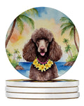 Chocolate Poodle Luau Large Sandstone Coasters Pack of 4 Absorbent Round Coasters Decor Gifts for Men or Women, 4 in, Multicolor