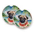 Pug Luau Set of 2 Cup Holder Car Coasters Absorbent Round Sandstone Coasters Gifts for Men or Women, 2.5, Multicolor