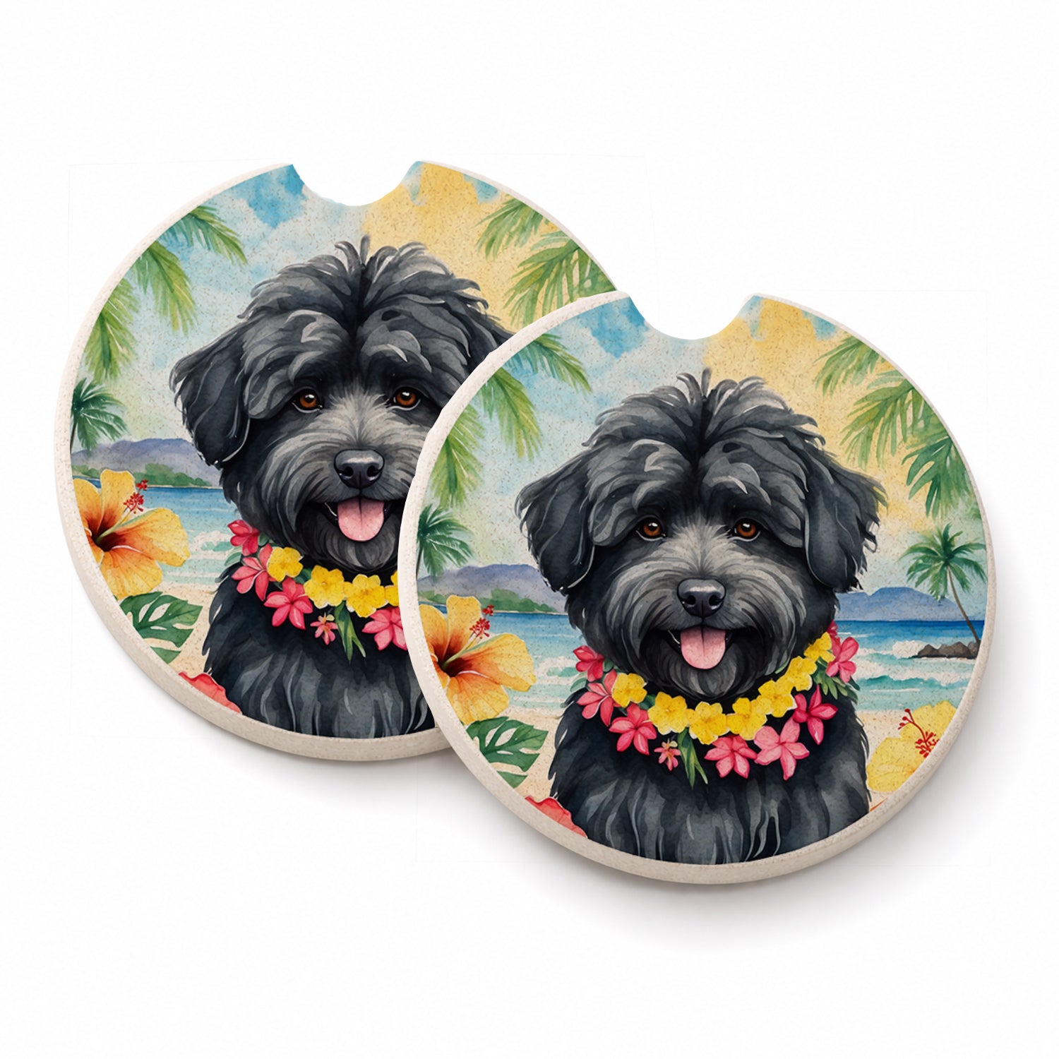 Puli Luau Set of 2 Cup Holder Car Coasters Absorbent Round Sandstone Coasters Gifts for Men or Women, 2.5, Multicolor