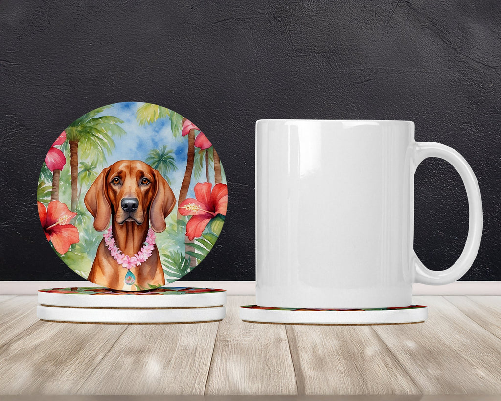 Redbone Coonhound Luau Large Sandstone Coasters Pack of 4 Absorbent Round Coasters Decor Gifts for Men or Women, 4 in, Multicolor