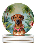 Rhodesian Ridgeback Luau Large Sandstone Coasters Pack of 4 Absorbent Round Coasters Decor Gifts for Men or Women, 4 in, Multicolor