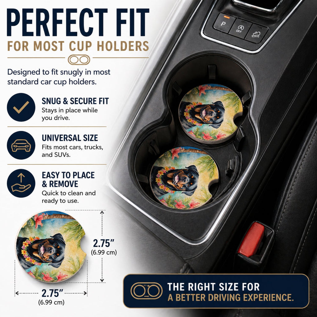 Rottweiler Luau Set of 2 Cup Holder Car Coasters Absorbent Round Sandstone Coasters Gifts for Men or Women, 2.5, Multicolor