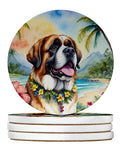 Saint Bernard Luau Large Sandstone Coasters Pack of 4 Absorbent Round Coasters Decor Gifts for Men or Women, 4 in, Multicolor
