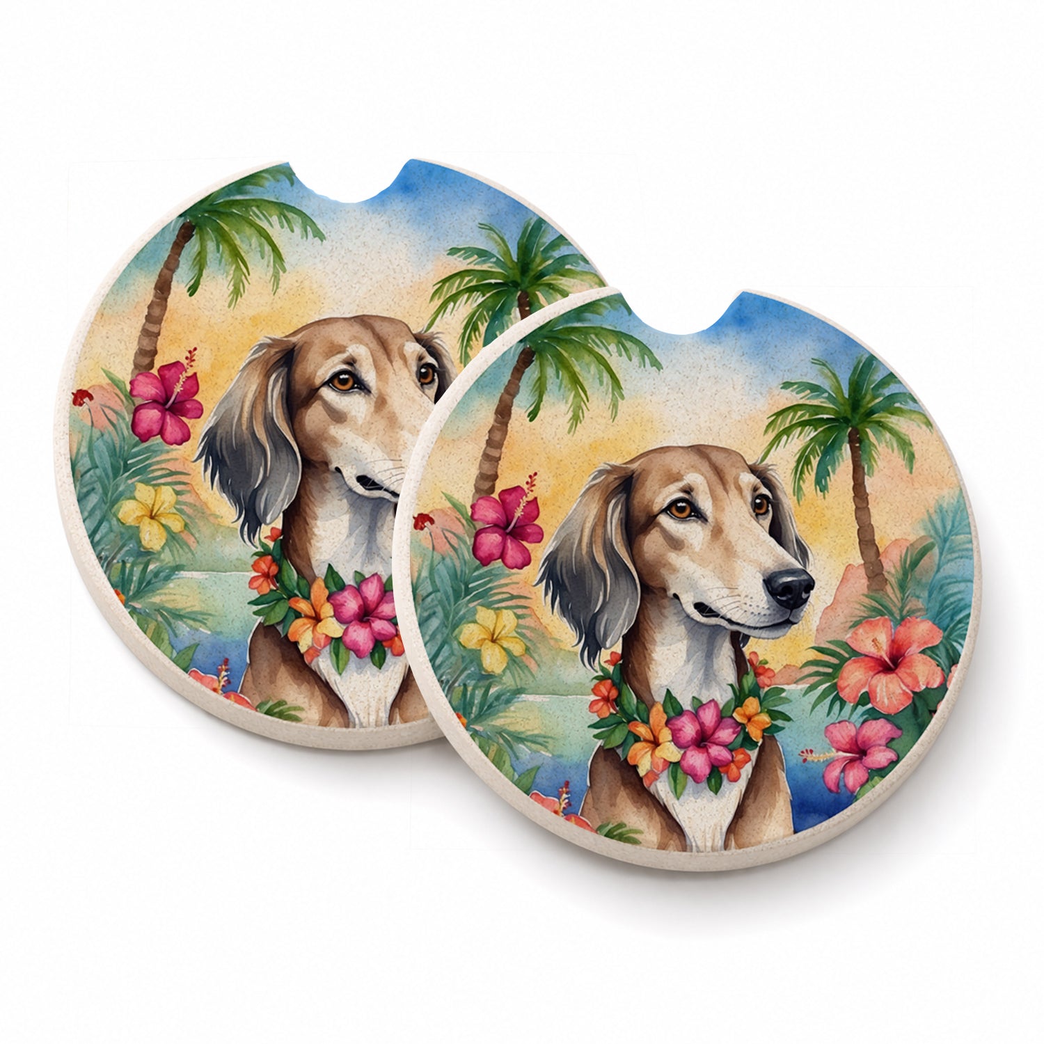 Saluki Luau Set of 2 Cup Holder Car Coasters Absorbent Round Sandstone Coasters Gifts for Men or Women, 2.5, Multicolor