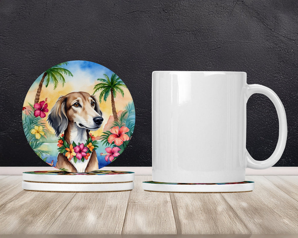 Saluki Luau Large Sandstone Coasters Pack of 4 Absorbent Round Coasters Decor Gifts for Men or Women, 4 in, Multicolor