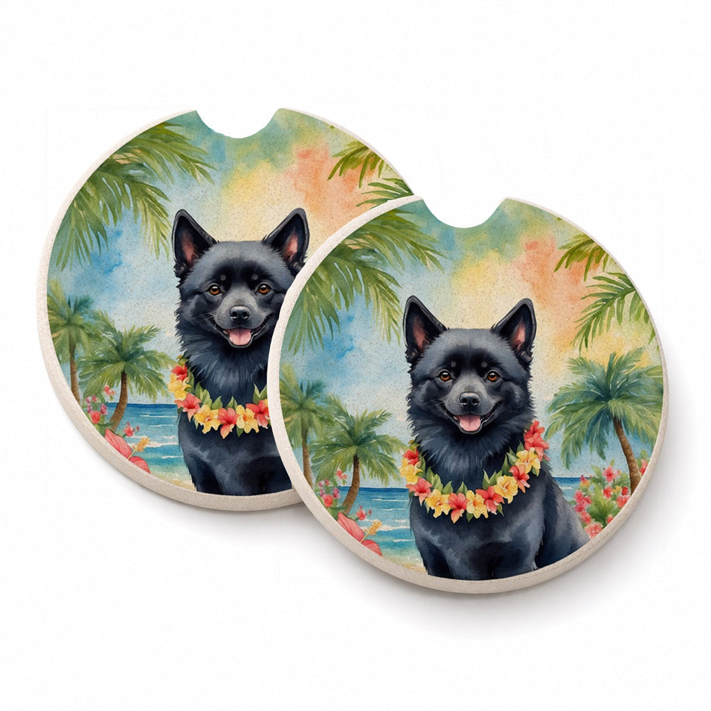 Schipperke Luau Set of 2 Cup Holder Car Coasters Absorbent Round Sandstone Coasters Gifts for Men or Women, 2.5, Multicolor