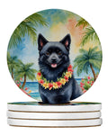 Schipperke Luau Large Sandstone Coasters Pack of 4 Absorbent Round Coasters Decor Gifts for Men or Women, 4 in, Multicolor