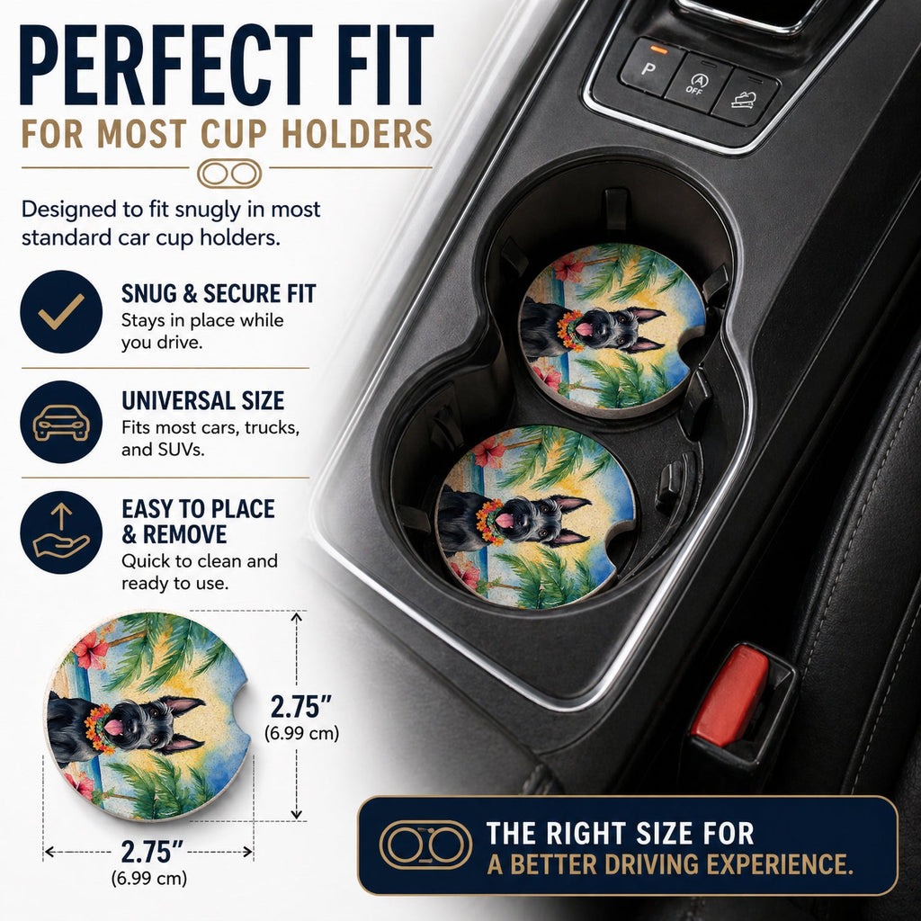 Scottish Terrier Luau Set of 2 Cup Holder Car Coasters Absorbent Round Sandstone Coasters Gifts for Men or Women, 2.5, Multicolor