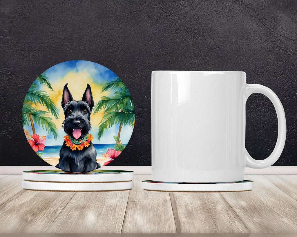 Scottish Terrier Luau Large Sandstone Coasters Pack of 4 Absorbent Round Coasters Decor Gifts for Men or Women, 4 in, Multicolor