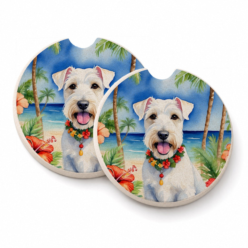 Sealyham Terrier Luau Set of 2 Cup Holder Car Coasters Absorbent Round Sandstone Coasters Gifts for Men or Women, 2.5, Multicolor