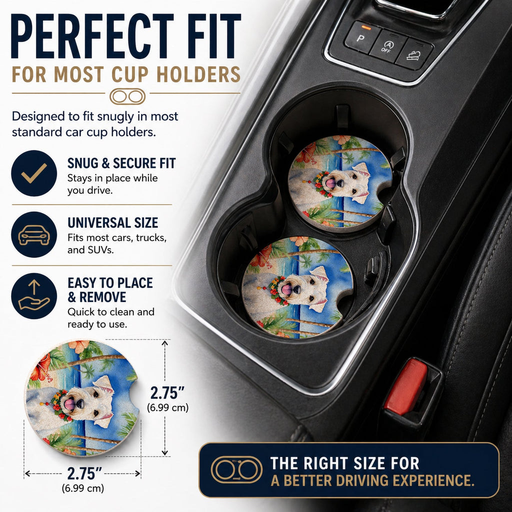 Sealyham Terrier Luau Set of 2 Cup Holder Car Coasters Absorbent Round Sandstone Coasters Gifts for Men or Women, 2.5, Multicolor