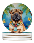 Shar Pei Luau Large Sandstone Coasters Pack of 4 Absorbent Round Coasters Decor Gifts for Men or Women, 4 in, Multicolor