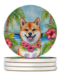 Shiba Inu Luau Large Sandstone Coasters Pack of 4 Absorbent Round Coasters Decor Gifts for Men or Women, 4 in, Multicolor