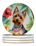 Silky Terrier Luau Large Sandstone Coasters Pack of 4 Absorbent Round Coasters Decor Gifts for Men or Women, 4 in, Multicolor