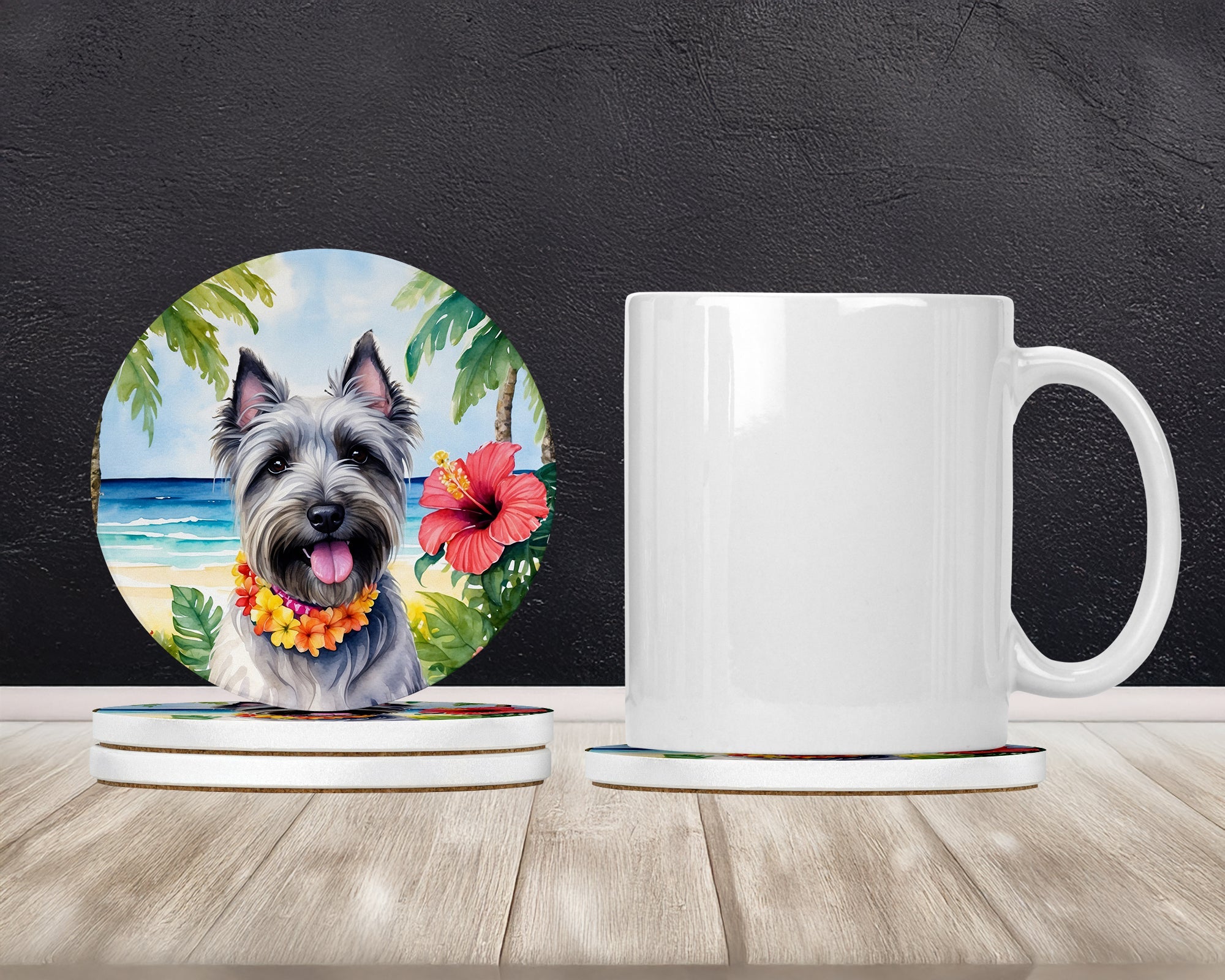 Skye Terrier Luau Large Sandstone Coasters Pack of 4 Absorbent Round Coasters Decor Gifts for Men or Women, 4 in, Multicolor