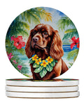 Sussex Spaniel Luau Large Sandstone Coasters Pack of 4 Absorbent Round Coasters Decor Gifts for Men or Women, 4 in, Multicolor