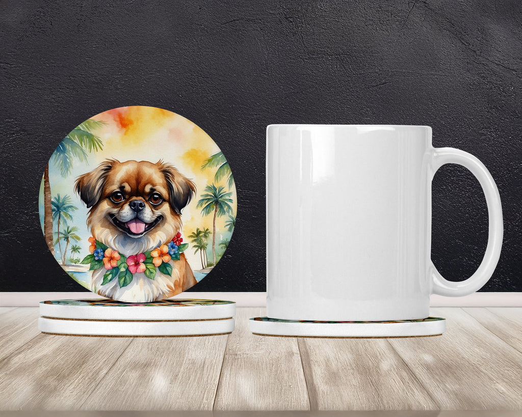 Tibetan Spaniel Luau Large Sandstone Coasters Pack of 4 Absorbent Round Coasters Decor Gifts for Men or Women, 4 in, Multicolor
