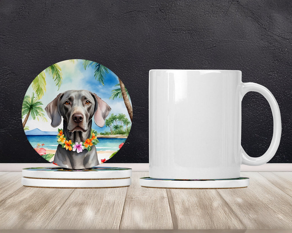 Weimaraner Luau Large Sandstone Coasters Pack of 4 Absorbent Round Coasters Decor Gifts for Men or Women, 4 in, Multicolor