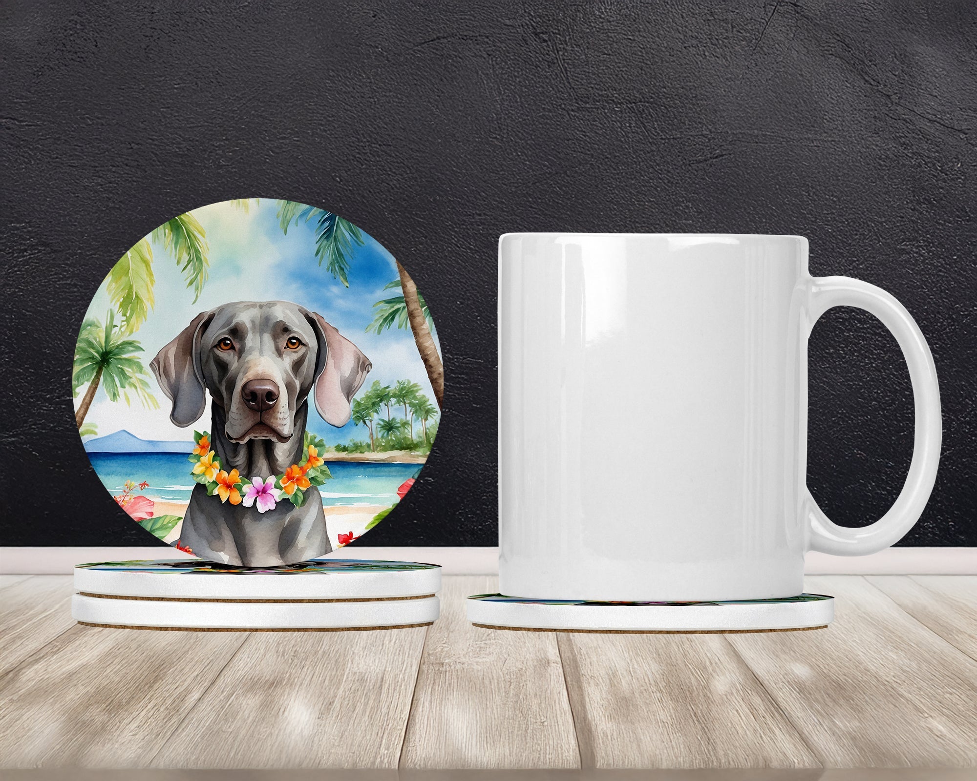 Weimaraner Luau Large Sandstone Coasters Pack of 4 Absorbent Round Coasters Decor Gifts for Men or Women, 4 in, Multicolor