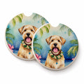 Wheaten Terrier Luau Set of 2 Cup Holder Car Coasters Absorbent Round Sandstone Coasters Gifts for Men or Women, 2.5, Multicolor