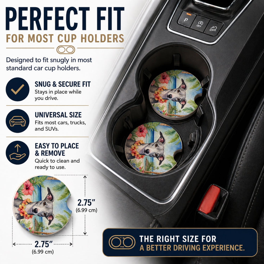 Whippet Luau Set of 2 Cup Holder Car Coasters Absorbent Round Sandstone Coasters Gifts for Men or Women, 2.5, Multicolor