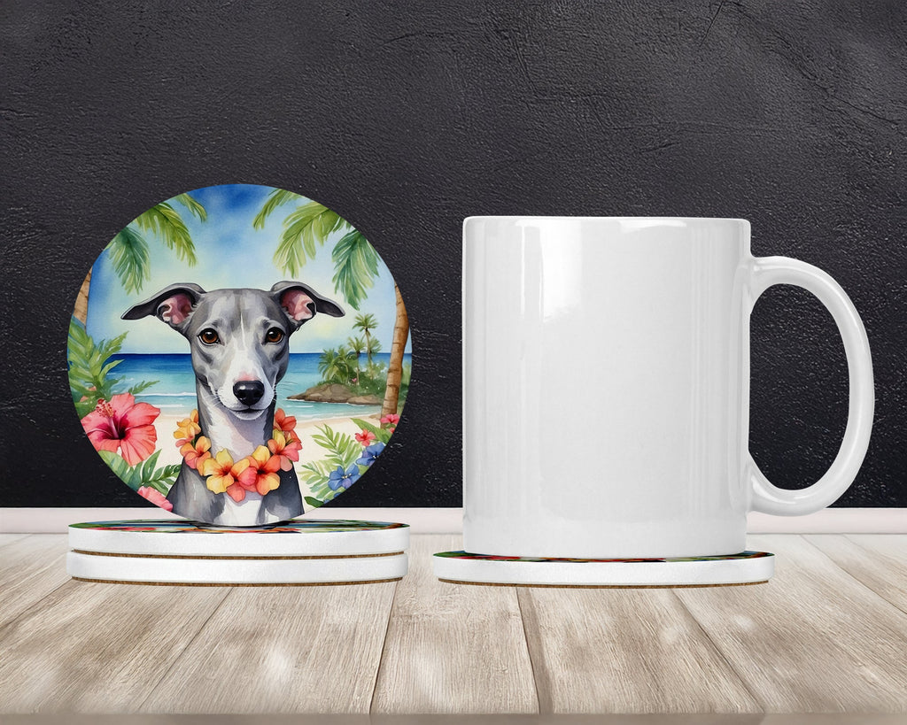 Whippet Luau Large Sandstone Coasters Pack of 4 Absorbent Round Coasters Decor Gifts for Men or Women, 4 in, Multicolor