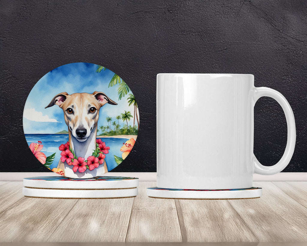 Whippet Luau Large Sandstone Coasters Pack of 4 Absorbent Round Coasters Decor Gifts for Men or Women, 4 in, Multicolor