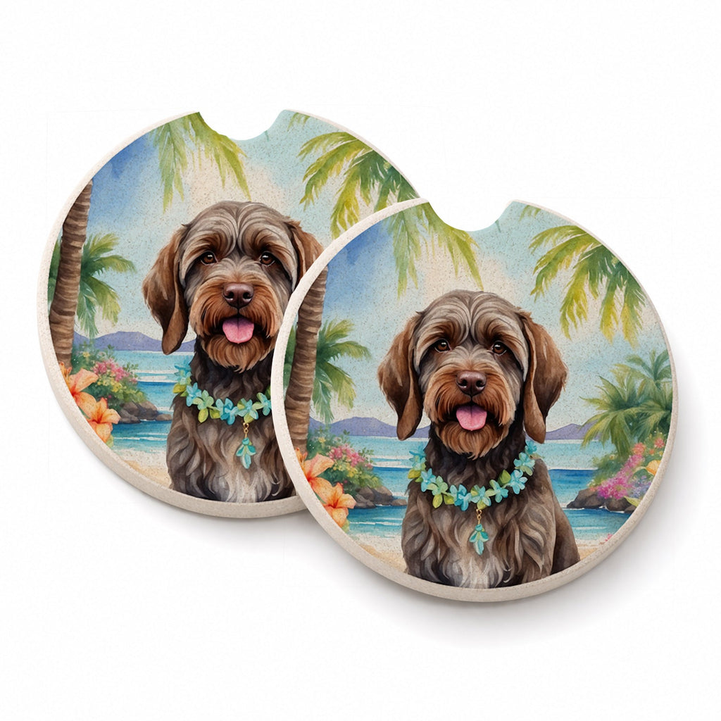 Wirehaired Pointing Griffon Luau Set of 2 Cup Holder Car Coasters Absorbent Round Sandstone Coasters Gifts for Men or Women, 2.5, Multicolor