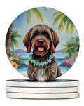 Wirehaired Pointing Griffon Luau Large Sandstone Coasters Pack of 4 Absorbent Round Coasters Decor Gifts for Men or Women, 4 in, Multicolor