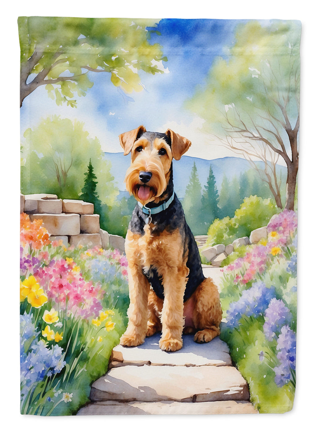 Airedale Terrier Spring Garden House Flag 28x40 Porch Sleeve Pole Decorative Outside Yard Banner Artwork Wall Hanging, Polyester